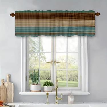 Imagem de Cortinas rústicas de casa de fazenda para janelas de cozinha retrô de madeira com bolso de varão painel de janela 137 cm x 45 cm cortinas curtas campestres para quarto, sala de estar, banheiro