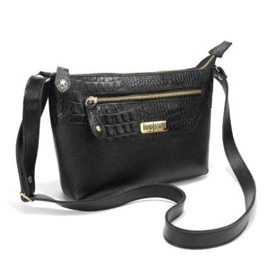 Imagem de Bolsa Feminina em Couro Legitimo Pequena Alça Transversal Metais Doura