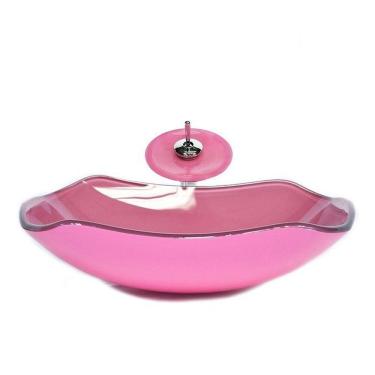 Imagem de Cuba de Vidro Abaulada 51cm + Válvula + Torneira Cascata Rosa