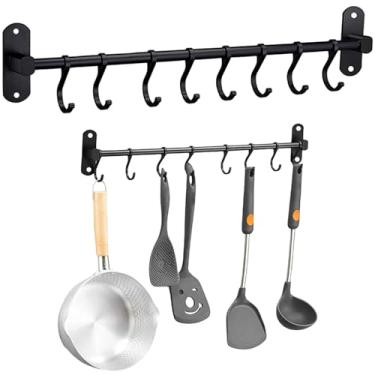 Imagem de Cabide de utensílios de cozinha, trilho de cozinha montado na parede com 8 ganchos deslizantes, suporte de utensílios de alumínio resistente para panela, canecas, colheres