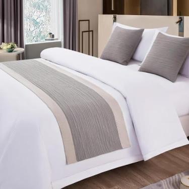 Imagem de HSTANGKY Cachecol de corredor de cama de hotel simples para quarto decorações sem desbotamento proteção de cama algodão linho cor sólida tapete de cama mantas para pé da cama cinza ||King 19,7 x 102,3