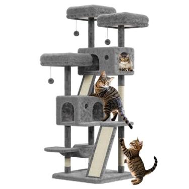 Imagem de Árvore de gato grande para gatos grandes, torre de vários níveis de 166 cm com rede espaçosa, poleiros de sisal e bolas penduradas para brincar e descansar em ambientes internos