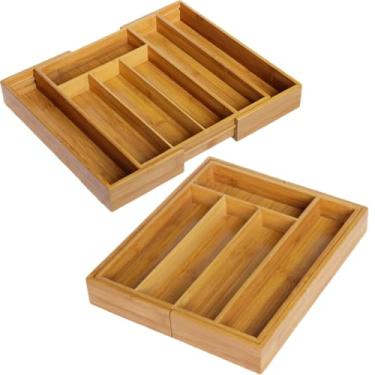 Imagem de Organizador de Gaveta de Talheres de Bambu AjustáVel(Ajustável)