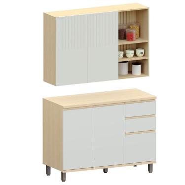 Imagem de Kit Armário Aéreo com Nicho e Balcão de Cozinha 120 cm Aurora