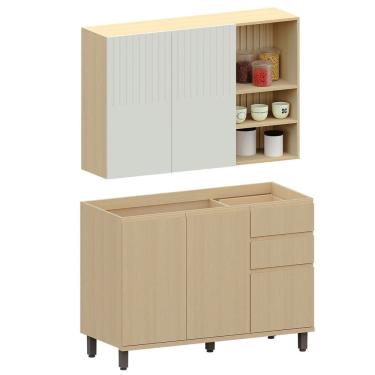 Imagem de Kit Armário Aéreo com Nicho e Balcão de Pia 120 cm Aurora