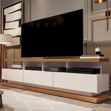 Imagem de Rack para TV Até 72 Polegadas Cruise 3 Gavetas Off White/Freijó - Pnr Móveis