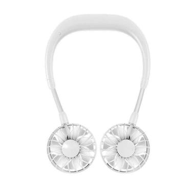 Imagem de Ventilador Pendurar Pescoço USB Mini Portatil Bateria Esporte Lazer Branco