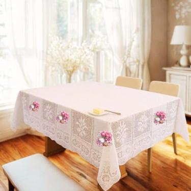 Imagem de Toalha de mesa renda 8 Lugares Retangular 2,70m x 1,60m Escolha sua Estampa!! (Buque Rosa)