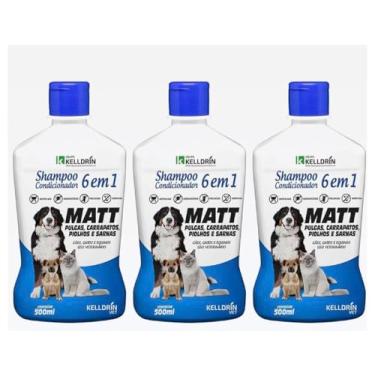 Imagem de Kit 3 Shampoo e Condicionador 6 em 1 Kelldrin – Matt, Pulgas, Carrapatos, Piolhos e Sarnas – Para Cães, Gatos e Equinos – Uso Veterinário – 500ml