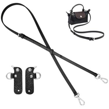 Imagem de TUKYWAN Mini bolsas alça de ombro de couro para mini bolsa Longchamp, kit de conversão de alças de bolsa compatível com mini bolsa Longchomp (preto prata)