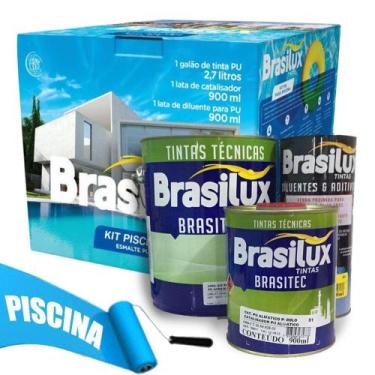 Imagem de Tinta Para Piscina Azul Pu Kit Esmalte Pu Pinta Fibra Brasilux 4,5 Lit