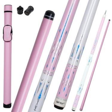 Imagem de CUEELF Taco de sinuca de fibra de carbono com aderência de couro 147 cm Tecnologia de eixo de carbono Taça de sinuca rosa para mulheres (PK-rosa + azul, 567 g)