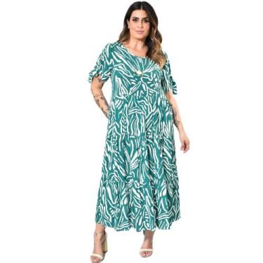 Imagem de Vestido Longo Em Tecido Viscose Estampada Plus Size 42 Ao 52 - Sutsen,