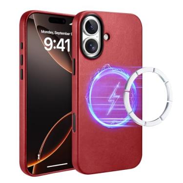 Imagem de ICARER Capa para iPhone 17, capa de couro genuíno, compatível com carregamento sem fio MagSafe, compatível com Apple iPhone 17 6,3 polegadas modelo 2025 (vermelho)