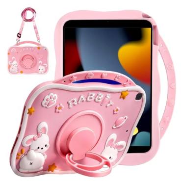 Imagem de Weuiean Capa de silicone à prova de choque com tema de desenho animado 3D para iPad 9ª/8ª/7ª geração, 10,2 polegadas, com alça de ombro ajustável e suporte | para mulheres, meninas, meninos e