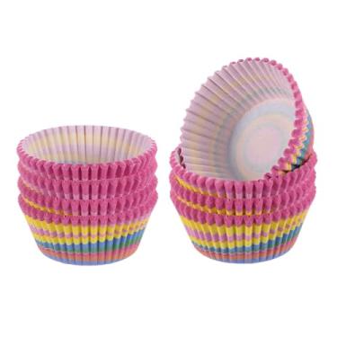 Imagem de Generic Forros de cupcake com 200 unidades, copos de cupcake com círculo, arco-íris, tamanho padrão, forros, papéis, copos de cozimento, à prova de gordura para festa, casamento, aniversário