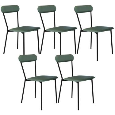 Imagem de Kit 05 Cadeiras Estofada Para Sala De Jantar Liora Preto C01 Courino Verde Sálvia - Lyam Decor