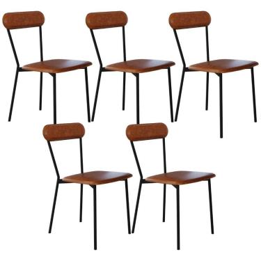 Imagem de Kit 05 Cadeiras Estofada Para Sala De Jantar Liora Preto C01 Courino Caramelo - Lyam Decor