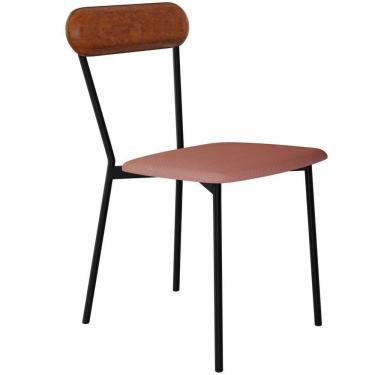 Imagem de Cadeira Estofada Para Sala De Jantar Liora Preto C01 Linho Rosê Courino Caramelo - Lyam Decor