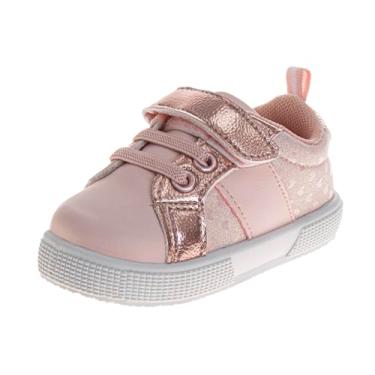 Imagem de Josmo Tênis feminino elegante bonito casual com sola macia ajustável alça de e design de estrela com glitter para meninas, tamanho infantil e crianças pequenas, Rosa/branco, 17