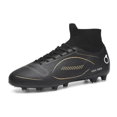 Imagem de ESXGED Botas de futebol femininas confortáveis, tênis de futebol masculino, atlético, atividades ao ar livre/interno, meninas/meninos, corrida, caminhada, estudante, chuteiras modernas, Preto, 34/35