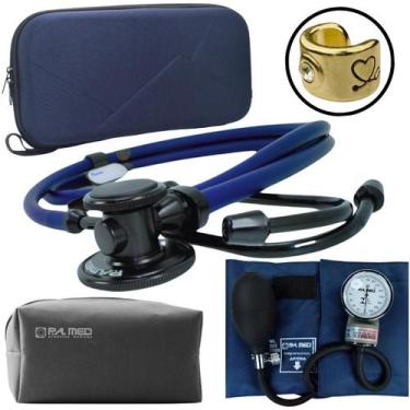 Imagem de Kit Esteto Black Aparelho Pressao Premium Esfigmomanometro Oferta, Azu