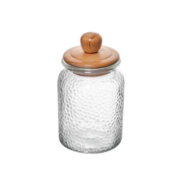 Imagem de Pote De Vidro Martelado Com Tampa De Bambu 1l