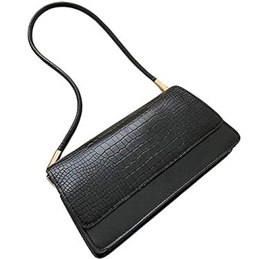 Imagem de Bolsas femininas de couro modernas com padrão de pele de cobra bolsa de ombro leve clutch bolsa axila, Preto, Moda casual