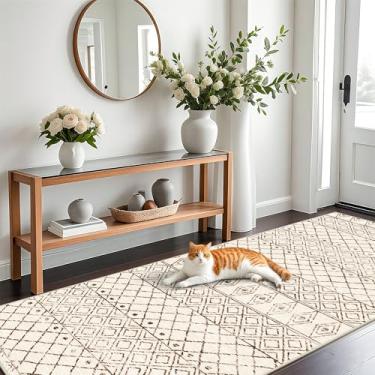 Imagem de BYYVOO Tapete de corredor lavável 10 x 25 cm corredor: tapetes marroquinos antiderrapantes - corredores modernos geométricos baixos macios para animais de estimação - Tapete fino interno para cozinha