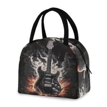 Imagem de Blueangle Lancheira isolada à prova de vazamento - Bolsa de almoço reutilizável preta com design de guitarra elétrica, recipiente compacto para alimentos para escritório, viagens e atividades ao ar