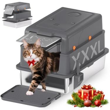 Imagem de Homegroove Caixa de areia de aço inoxidável XXXL com tampa, caixa de areia extra grande para gatos 71 x 50 cm x 45 cm com colher de areia e pedal, bandeja de areia de metal fechada para gatos grandes