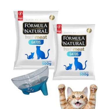 Imagem de Kit Com 2 Rações 500g Fórmula Natural Fresh Meat Gatos Sênior + Comedouro Premium Cores Diversas Pet