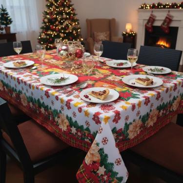 Imagem de Toalha de Mesa Retangular 150x220 Natal Presente Tecido Oxford 100% Poliester