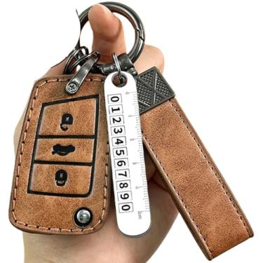Imagem de Capa de chaveiro compatível com VW Golf 7/MK7/Tiguan MK2/T-roc/T-cross Compatível com Skoda Octavia/Kodiaq/Karoq Compatível com Seat Ateca/Leon Fob Shell(Brown for Key B)