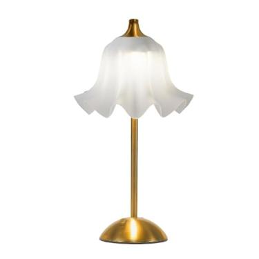 Imagem de Candeeiro de mesa sem fio, recarregável com 3 cores e toque, luz noturna pequena com abajur de flor, lâmpada de cabeceira para sala de estar, quarto, dormitório, decoração de casa, estética