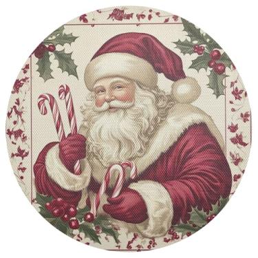 Imagem de xigua Jogo americano redondo de Natal Papai Noel, conjunto de 6, tapete de mesa redondo antiderrapante resistente ao calor, tapetes de mesa de 48 cm para decoração de cozinha, jantar e festa