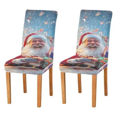 Imagem de SEHANY Conjunto de 4 capas de cadeira de gnomo de Papai Noel para sala de jantar, elástico, removível e lavável, para cozinha, hotel, festa, decoração de Natal