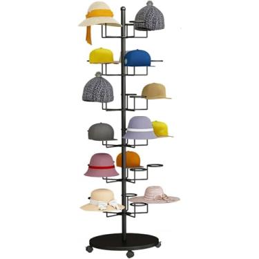 Imagem de Suporte de exibição de chapéu independente resistente, rack de metal moderno com rodas bloqueáveis - organizador móvel alto para várias perucas e chapéus, solução de armazenamento elegante