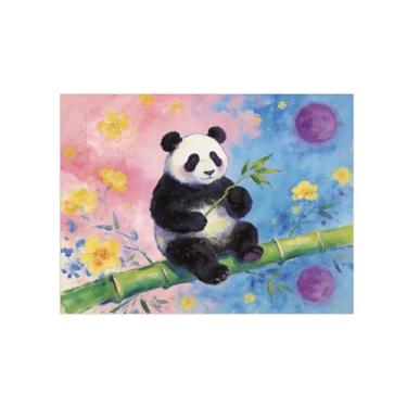 Imagem de BMZFYBS Impressão em tela de arte de parede animal - Panda tocando bambu - pintura de decoração moderna - imagens para quarto de crianças escritório 60 x 80 cm 24 x 31 polegadas sem moldura
