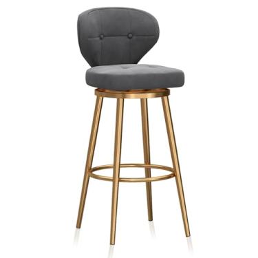 Imagem de Bancos de barra de veludo com encosto bancos de cozinha estofados conjunto de 1, cadeiras de jantar com apoio para os pés douradas, cadeiras de bar para cozinha, casa, bar, cinza, 65 cm