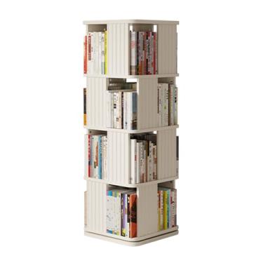 Imagem de Torre de estante giratória moderna, rack de armazenamento estreito de madeira de 4 camadas, organizador de prateleira de livros de canto aberto para pequenos espaços, decoração de sala de estar de