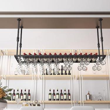 Imagem de Suporte ajustável para copos de vinho, 100 cm-200 cm, suporte para copos de vinho de teto preto/dourado, economia de espaço, suporte de garrafa de ferro prateleira de vinho