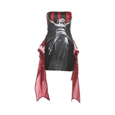 Imagem de Vestido Bodycon sem alça Com Estampa De Letras SylCue, Costas Abertas 