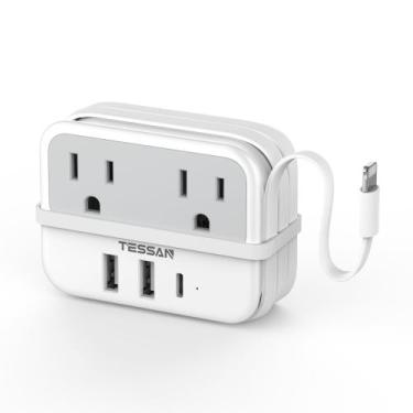 Imagem de Adaptador de tomada de viagem TESSAN tipo C com 2 tomadas e 3 portas U