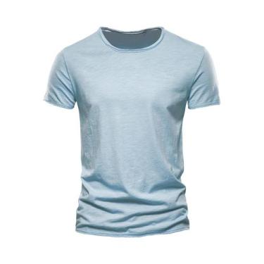 Imagem de Camiseta Masculina Slim Fit Com Decote Em V De Algodão, Manga Curta, D