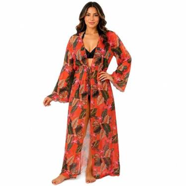 Imagem de Saída De Praia/ Kimono LongoTule Com Transparência Verão - Corpo Doura
