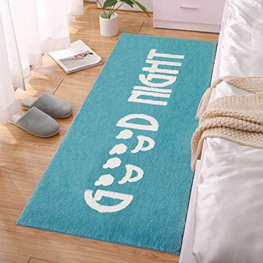 Imagem de Tapete de área para quarto, cabeceira, tapete macio, antiderrapante, lavável com estampa de letras, para sala de estudo, varanda, quarto das crianças, cozinha, banheiro, azul, 60160 cm