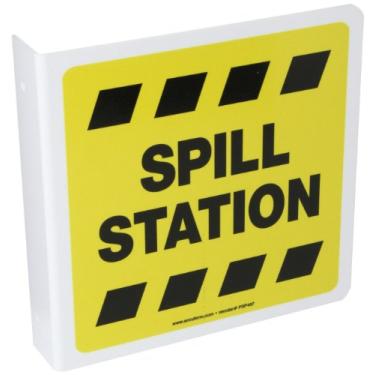 Imagem de Accuform PSP487 Placa de projeção 90D, Legend"Spill Station", painel de 20,32 cm x 20,32 cm de espessura, plástico de alto impacto de 0,32 cm, furos de montagem pré-perfurados, preto sobre amarelo