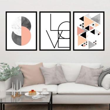 Imagem de Kit 3 Quadros Decorativos Geométrico Love Triângulos