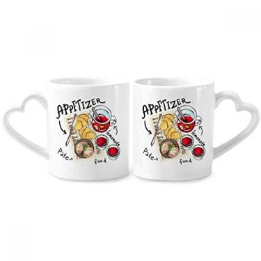 Imagem de Aperitivo limonada bife França casal caneca porcelana conjunto de cerâmica copo amante alça coração